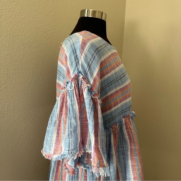 Free People Raw Hem Striped Babydoll Lightweight Blouse - Picture 6 of 13